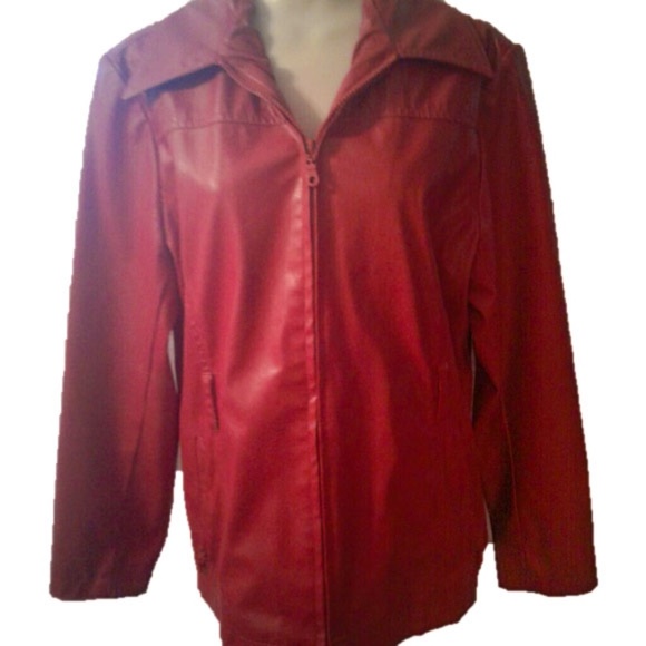 White Stag Jackets & Blazers - Red Vegan Leather Jacket Womens Sz 14